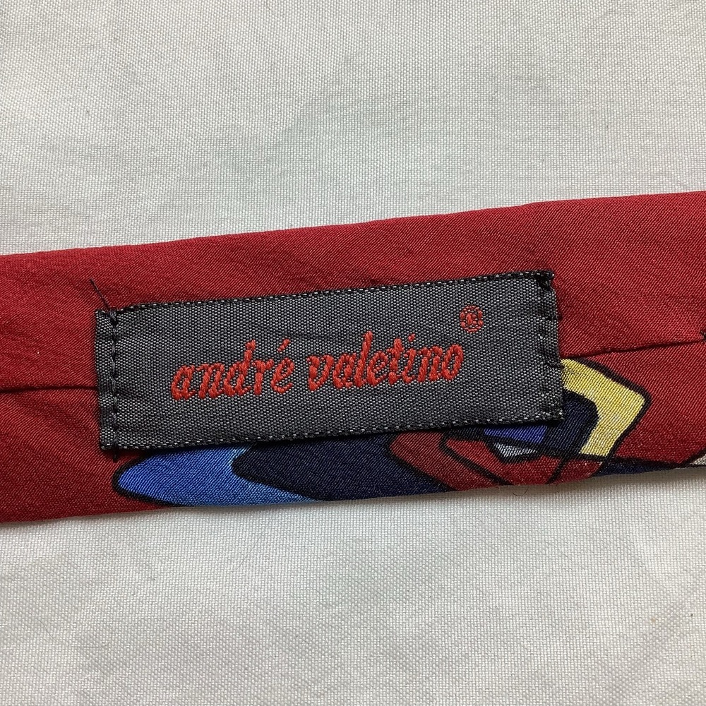Andre Valentino Mens Silk Tie‎ Red Blue Geometric Abstract Necktie